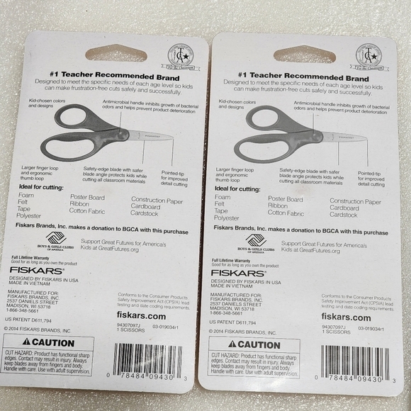NEW lot of 2 Fiskars 5" Pointed tip Safety-edge Blade Scissors 4+ Purple - Picture 3 of 3